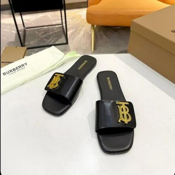 TB Monogram Premium Leather Slide With OG Box & Carry Bag (Black - 1084)