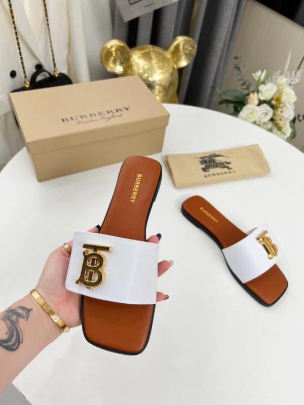 TB Monogram Premium Leather Slide With OG Box & Carry Bag (White - 1085)