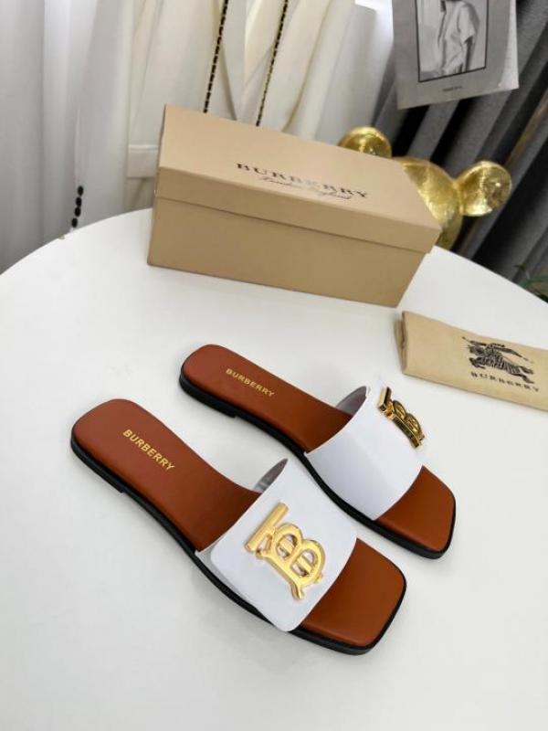 TB Monogram Premium Leather Slide With OG Box & Carry Bag (White - 1085)