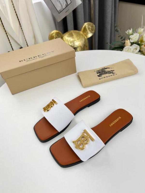 TB Monogram Premium Leather Slide With OG Box & Carry Bag (White - 1085)