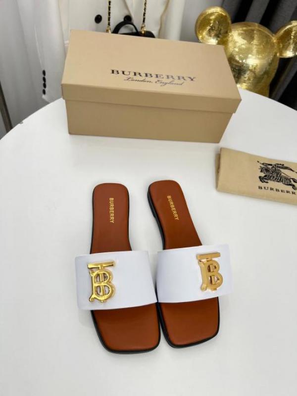 TB Monogram Premium Leather Slide With OG Box & Carry Bag (White - 1085)