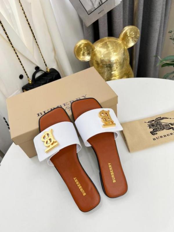 TB Monogram Premium Leather Slide With OG Box & Carry Bag (White - 1085)
