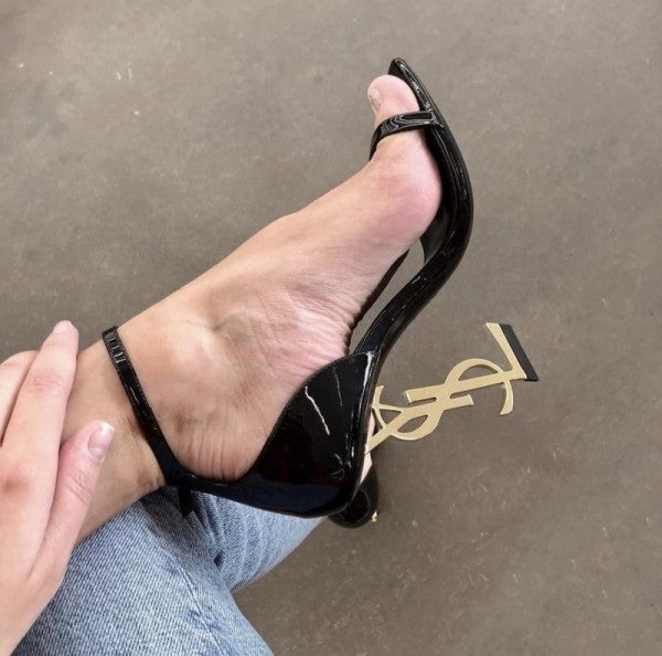 Saint Laurent Opyum Heels With OG Box & Carry Bag (Black Gold - 868)