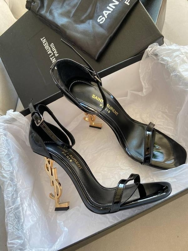 Saint Laurent Opyum Heels With OG Box & Carry Bag (Black Gold - 868)
