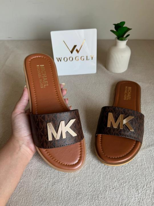 MK Deanna Slide Flats With OG Box & Dust Bag (Brown - 1096)