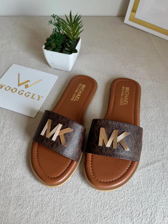 MK Deanna Slide Flats With OG Box & Dust Bag (Brown - 1096)