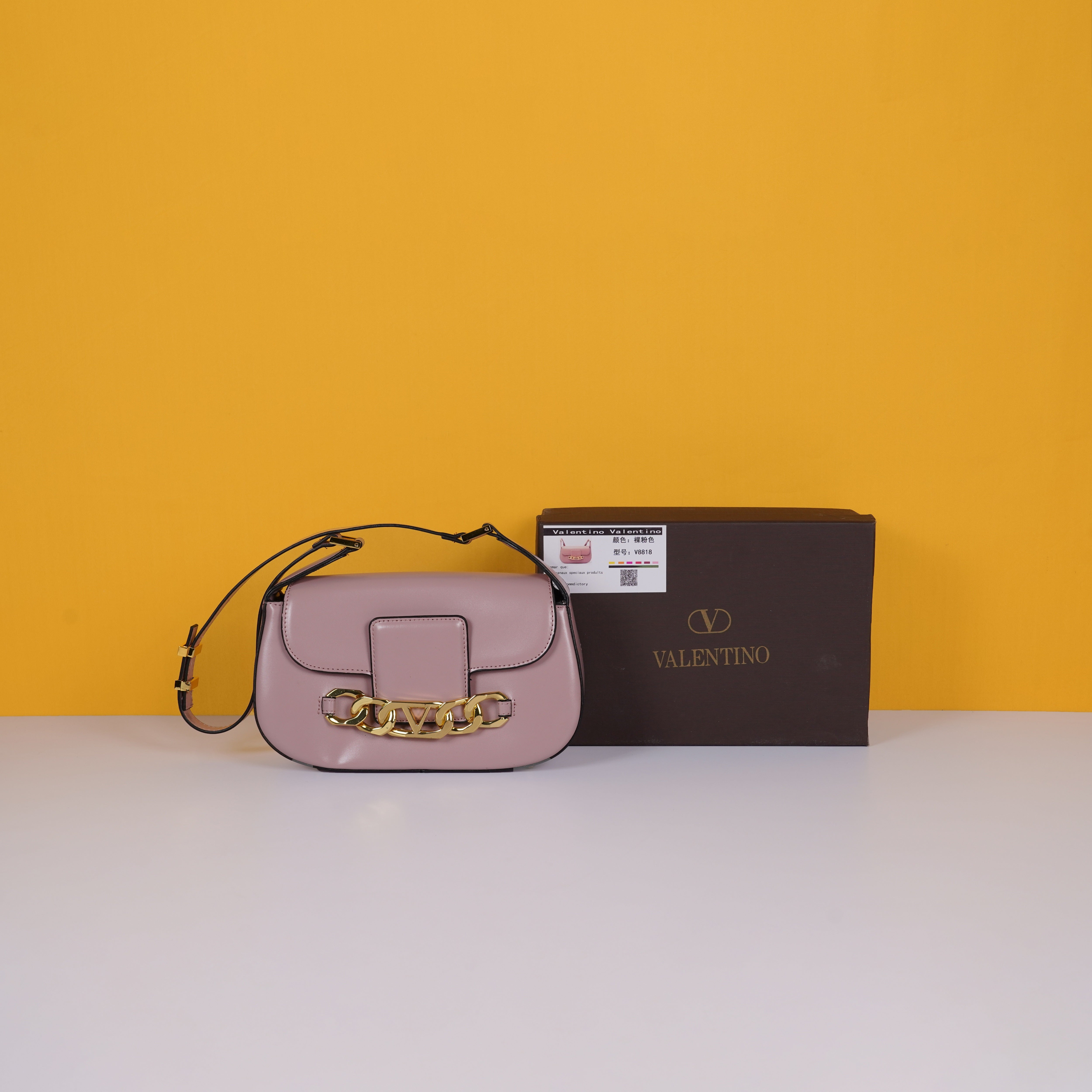 Garavani VLogo Leather Crossbody Bag With OG Box & Dust Bag (Pink - 1128)