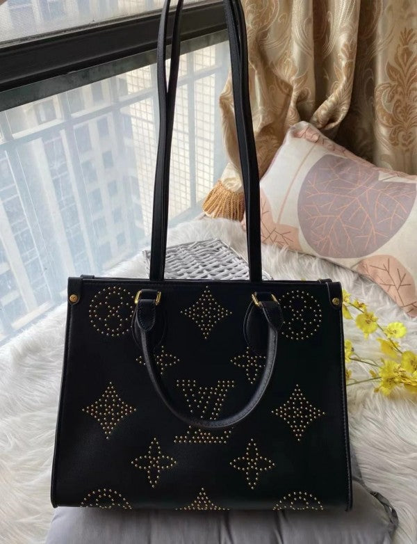 On The Go Premium Monogram Empreinte Leather Tote Bag With OG Magnetic Box & Dust Bag (Black - 649)