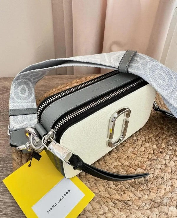 MJ Snapshot Crossbody Bag With 2 Belts OG Box & Dust Bag (White Black - 835)