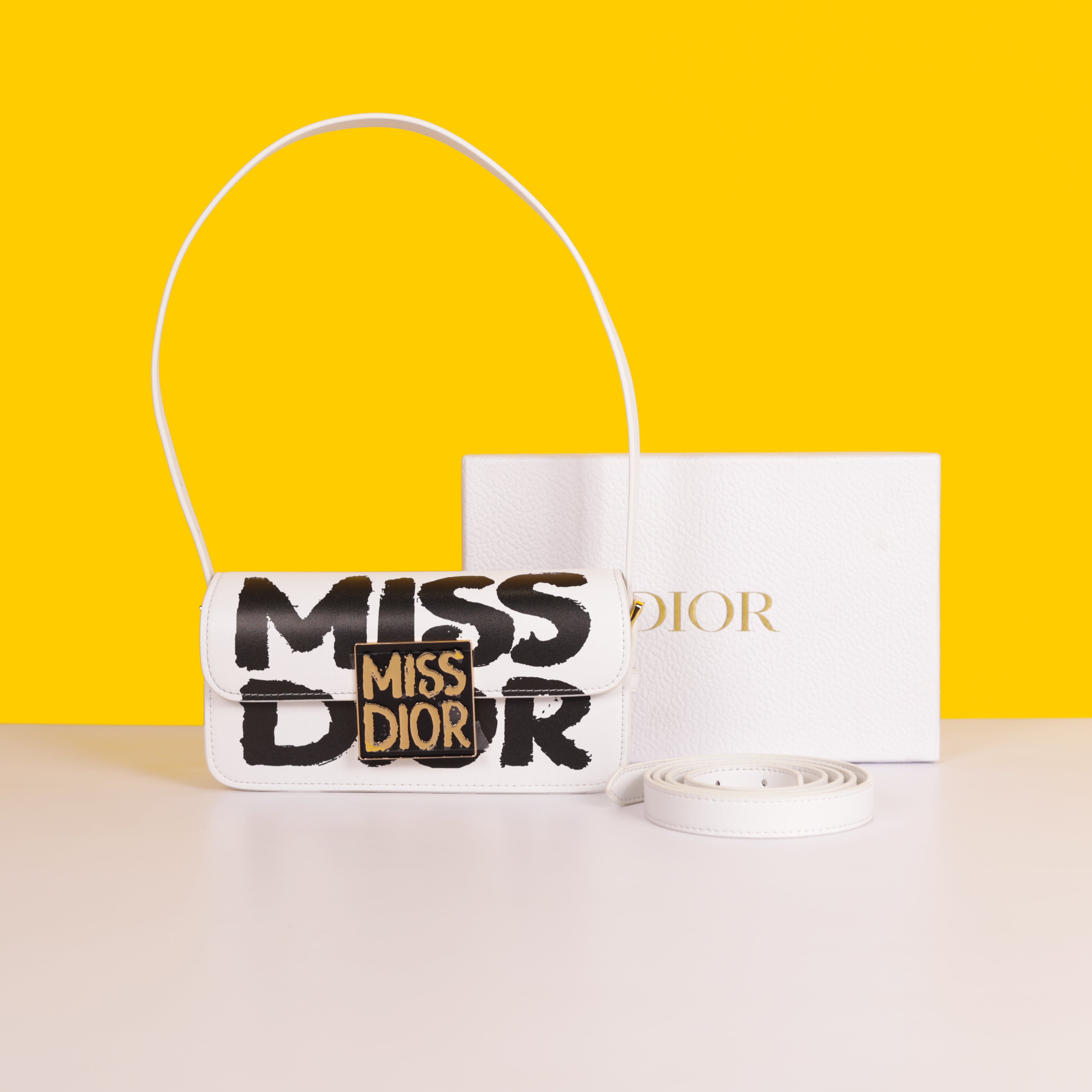 Miss D 2025 Flap Premium Superior Quality Sling Bag With OG Box & Dust Bag (White - 1018)