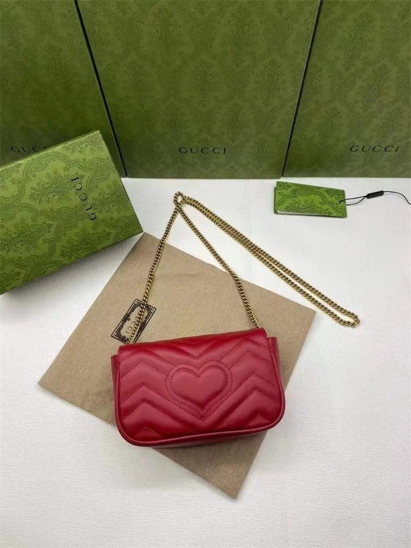 Marmont Mini Matelasse Shoulder Bag With OG Box & Dust Bag (Red - 910)