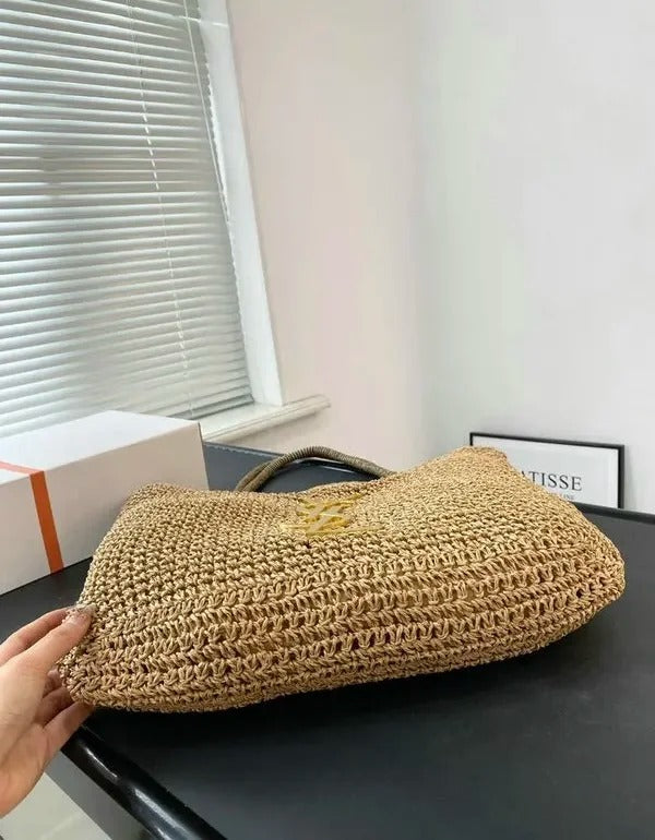 ICare Raffia Jute Tote Bag With OG Box & Dust Bag (Brown - 991)