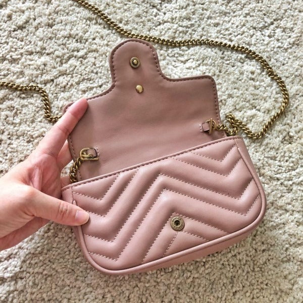 Marmont Mini Matelasse Shoulder Bag With OG Box & Dust Bag (Pink - 908)