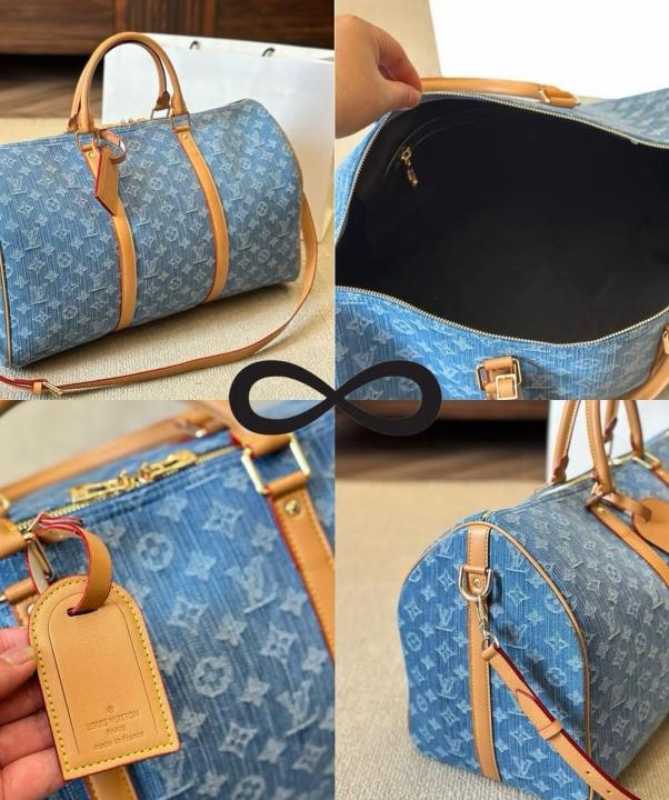 Keepall Bandoulire NBA Edition Premium Monogram Unisex Duffle Bag With Dust Bag & Accessories (Denim Brown - 684)
