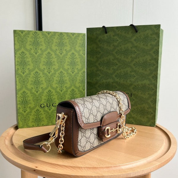 Horsebit 1955 Monogram Crossbody Shoulder Bag With OG Box & Dust Bag (Brown - 987)