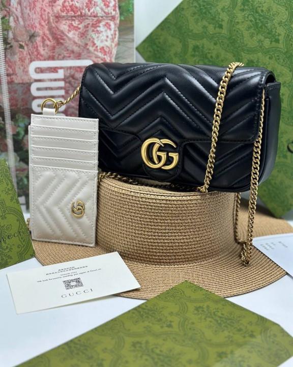 Marmont With Pouch Premium Shoulder Bag With OG Box & Premium Dust Bag & Carry Bag (Black - 877)