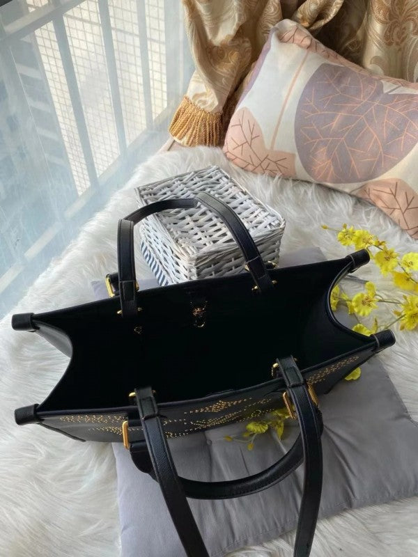 On The Go Premium Monogram Empreinte Leather Tote Bag With OG Magnetic Box & Dust Bag (Black - 649)