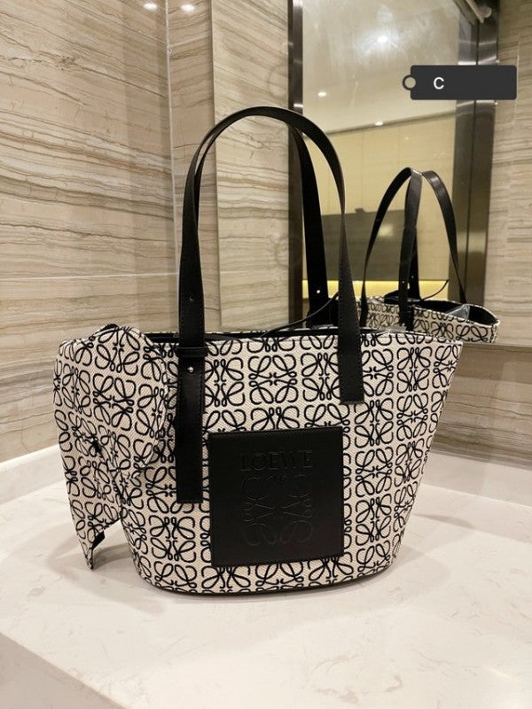 Elephant Anagram Premium Edition Basket Tote Bag With Dust Bag (Black - 700)