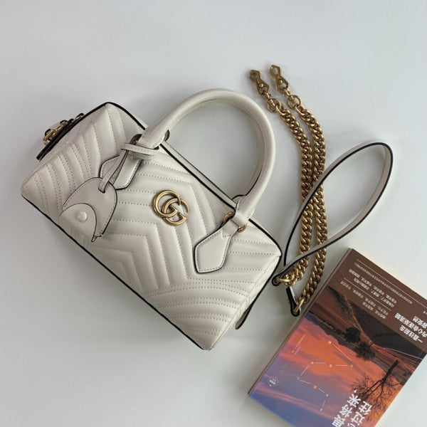 Marmont Top Handle Speedy Premium Bag With OG Box & Dust Bag & Carry Bag & Accessories (White - 903)