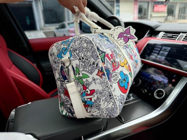 Keepall Bandoulire Character Premium Unisex Duffle Bag With Dust Bag & Accessories (White - 678)