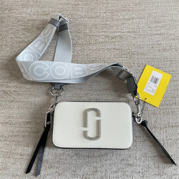 MJ Snapshot Crossbody Bag With 2 Belts OG Box & Dust Bag (White Black - 835)