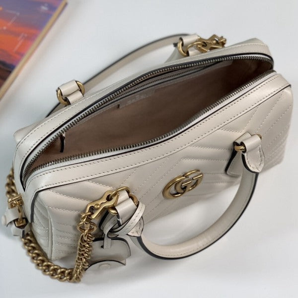 Marmont Top Handle Speedy Premium Bag With OG Box & Dust Bag & Carry Bag & Accessories (White - 903)