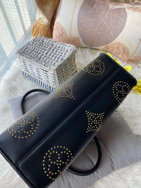 On The Go Premium Monogram Empreinte Leather Tote Bag With OG Magnetic Box & Dust Bag (Black - 649)