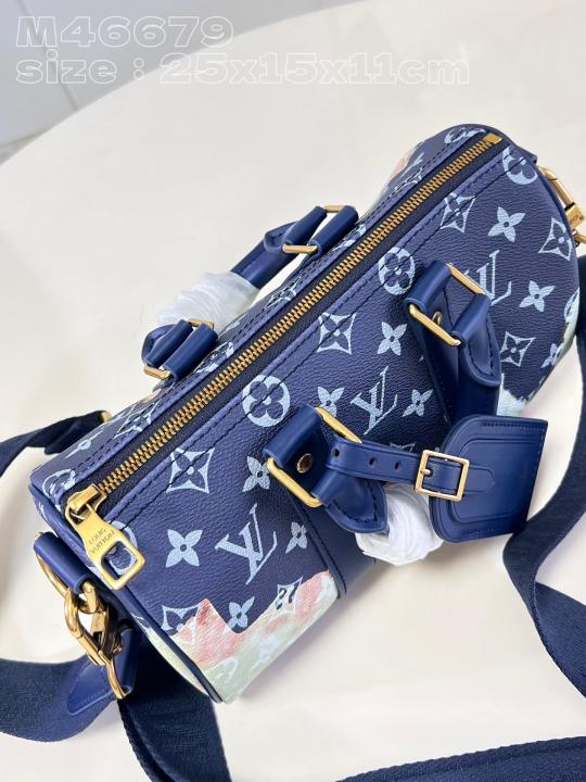 Keepall Bandouliere Monogram Travel Speedy With OG Magnetic Box & Dust Bag (Blue Multi - 960)