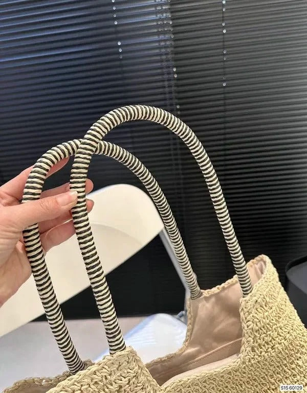 ICare Raffia Jute Tote Bag With OG Box & Dust Bag (Beige - 992)