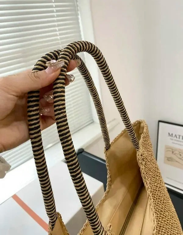 ICare Raffia Jute Tote Bag With OG Box & Dust Bag (Brown - 991)
