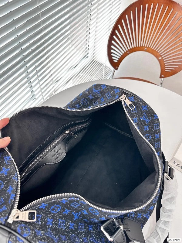 Keepall Bandoulire NBA Edition Premium Monogram Unisex Duffle Bag With Dust Bag & Accessories (Black Blue - 681)
