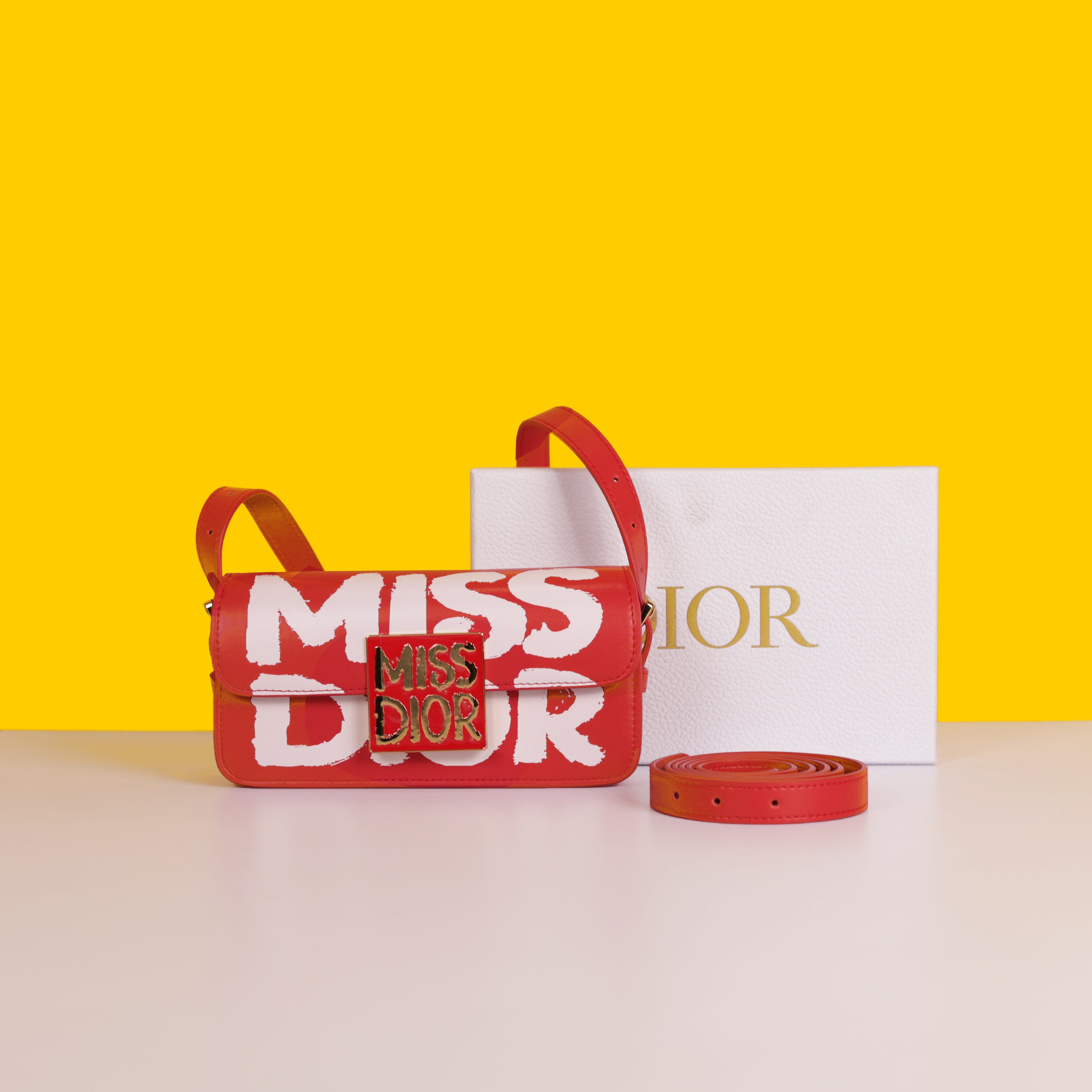Miss D 2025 Flap Premium Superior Quality Sling Bag With OG Box & Dust Bag (Red - 1019)