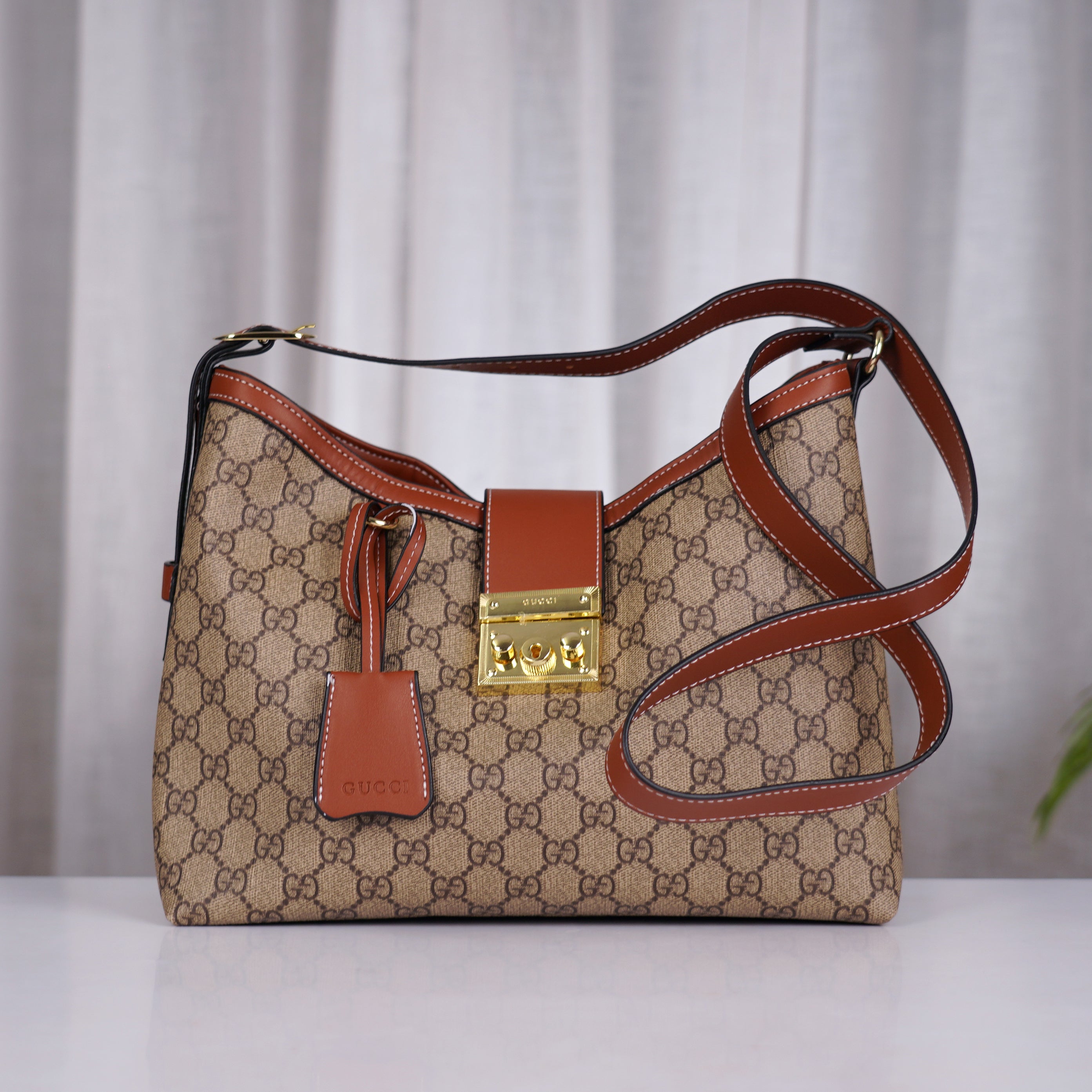 Padlock Medium Shoulder Bag With Dust Bag (Brown - 1149)