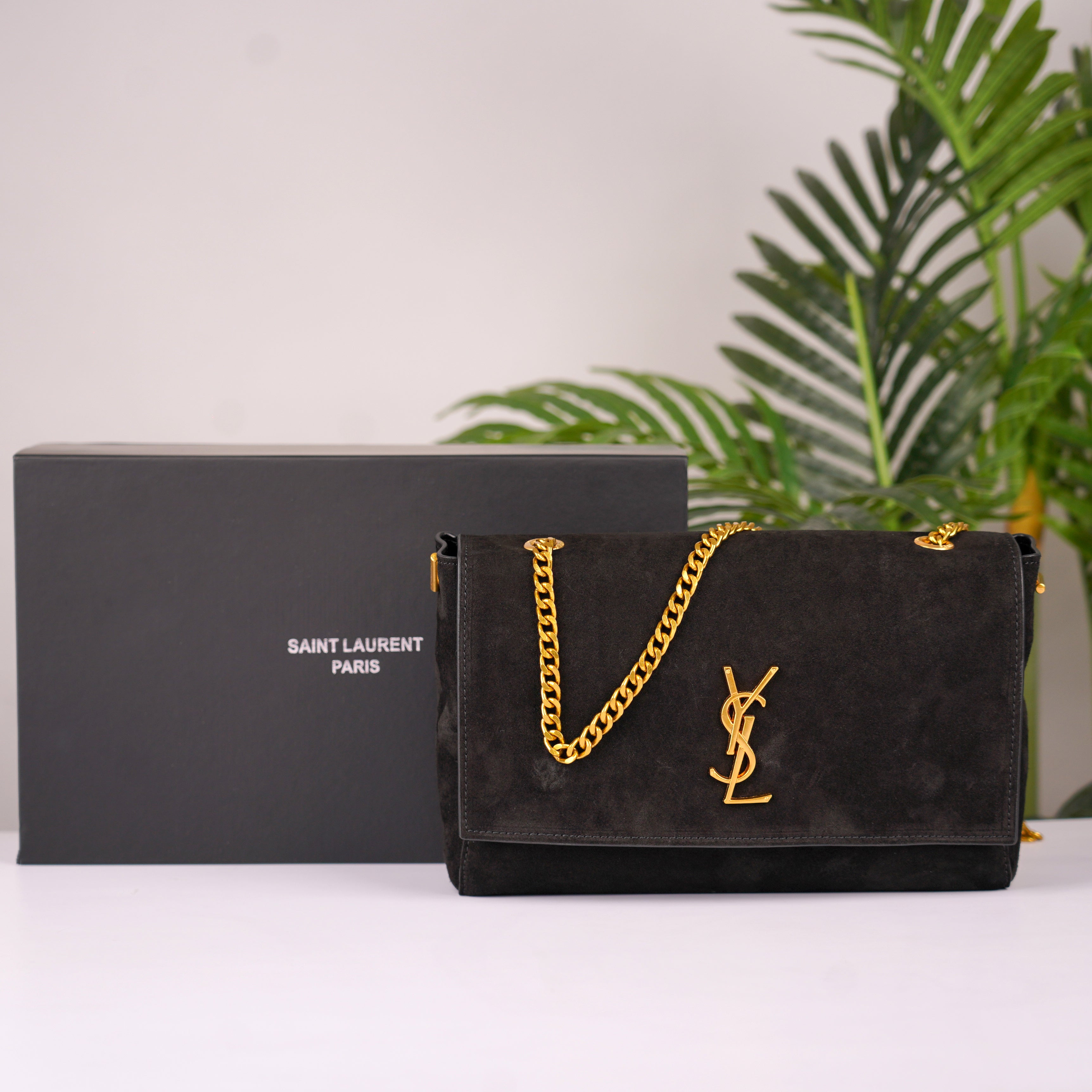 Kate Reversible Suede Shoulder Bag With OG Magnetic Box & Dust Bag (Black - 1187)