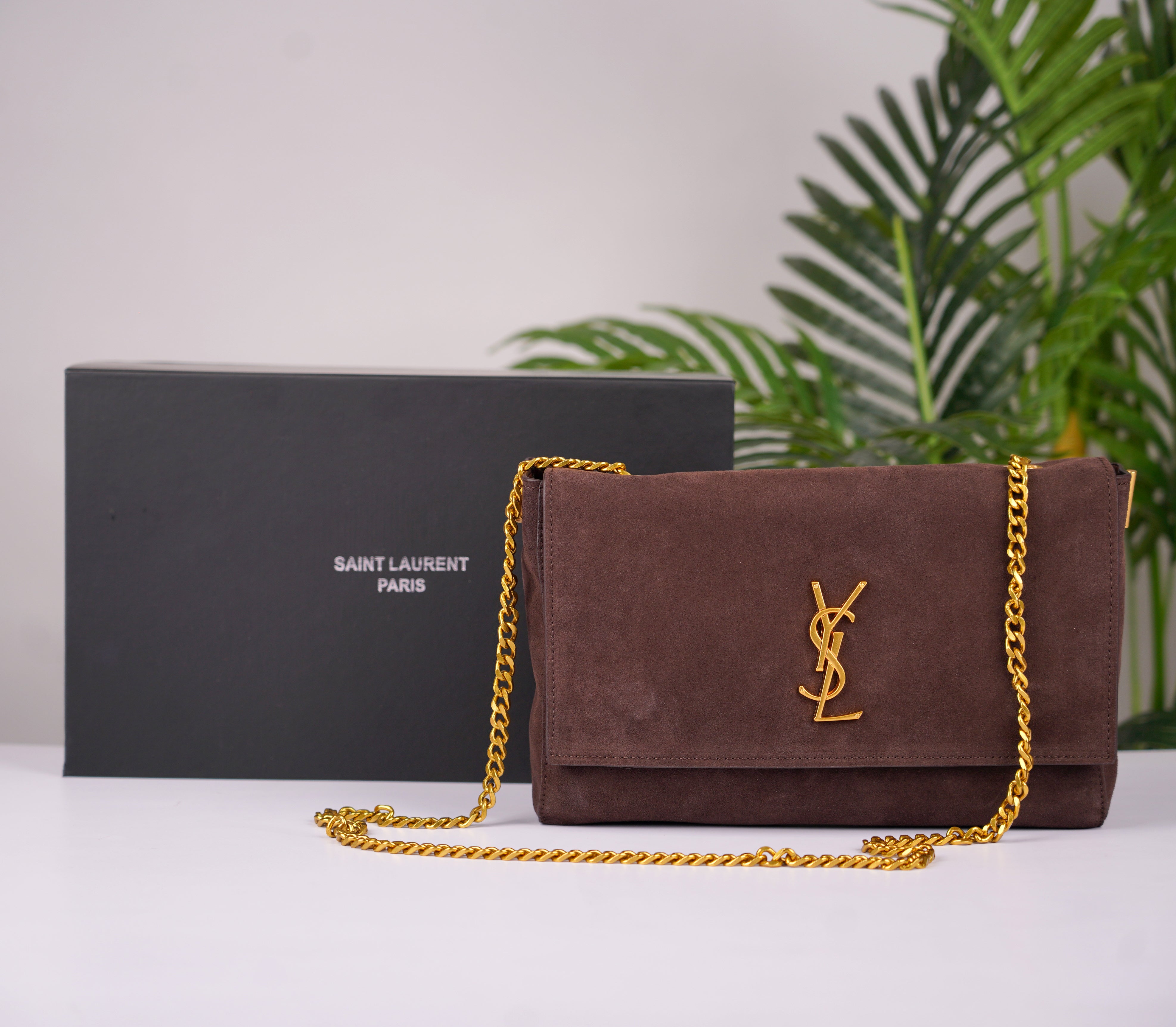 Kate Reversible Suede Shoulder Bag With OG Magnetic Box & Dust Bag (Brown - 1189)