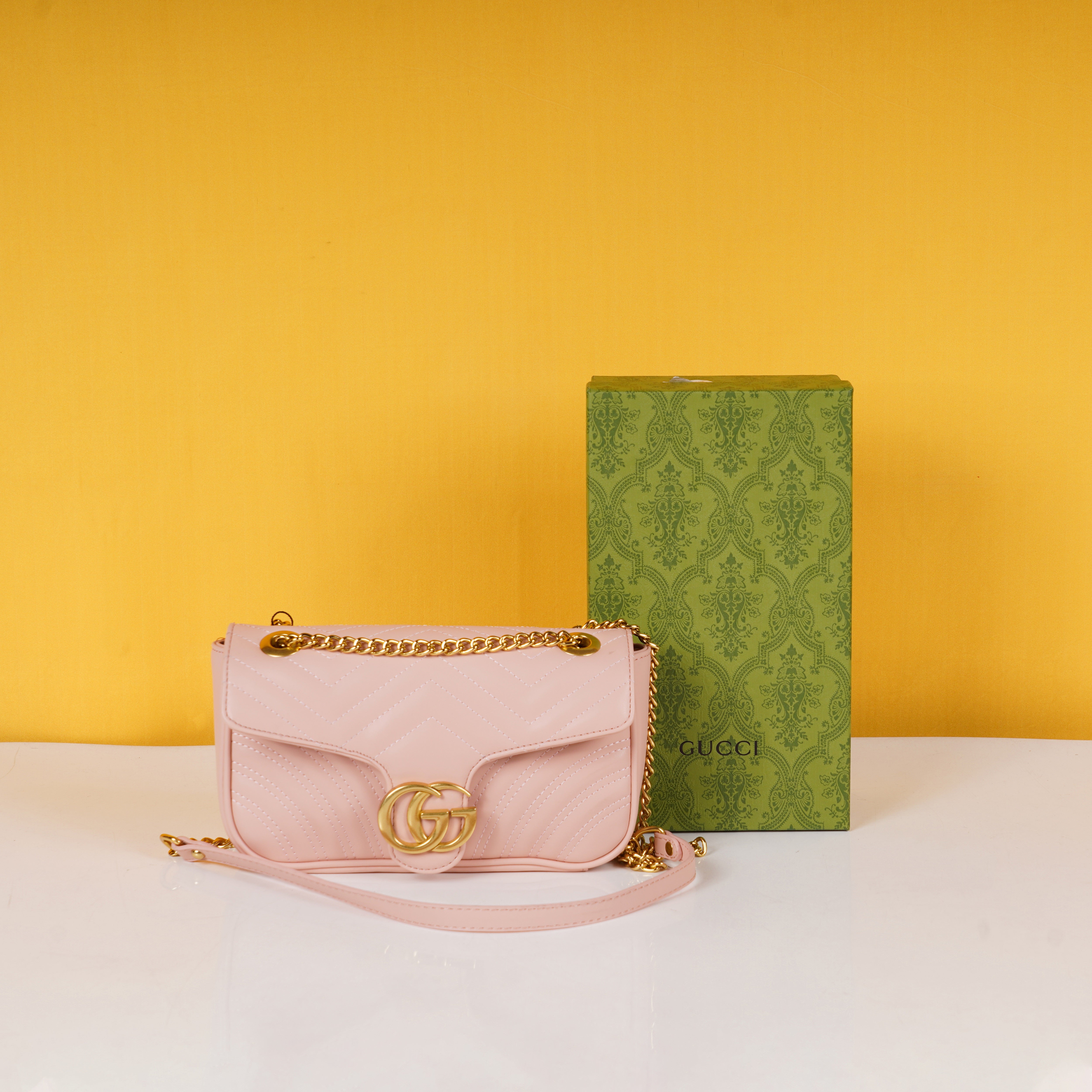 Marmont Premium Shoulder Bag With OG Box & Dust Bag (Pink - 728)
