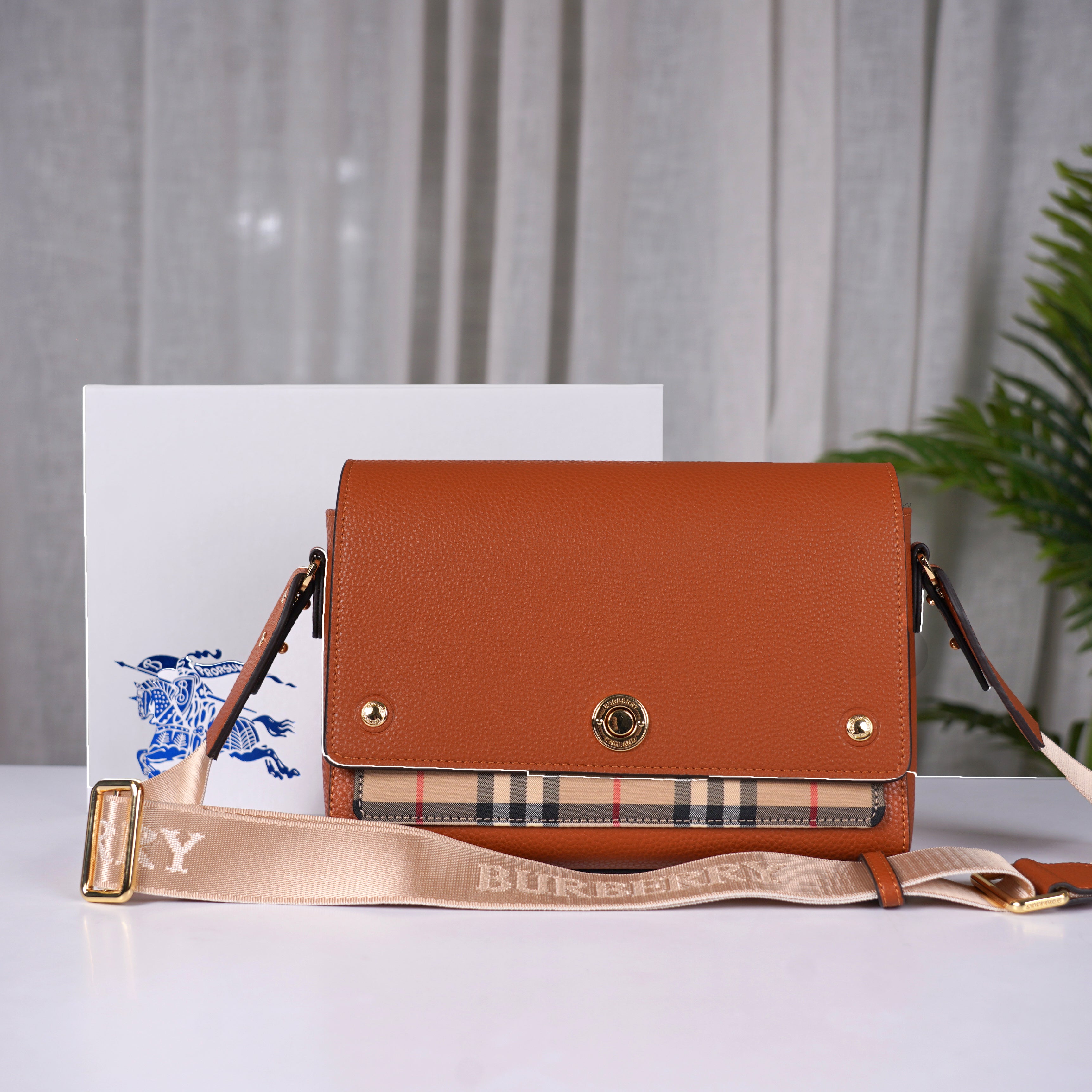 Note Premium Signature Shoulder Bag With OG Box & Dust Bag (Brown - 1185)