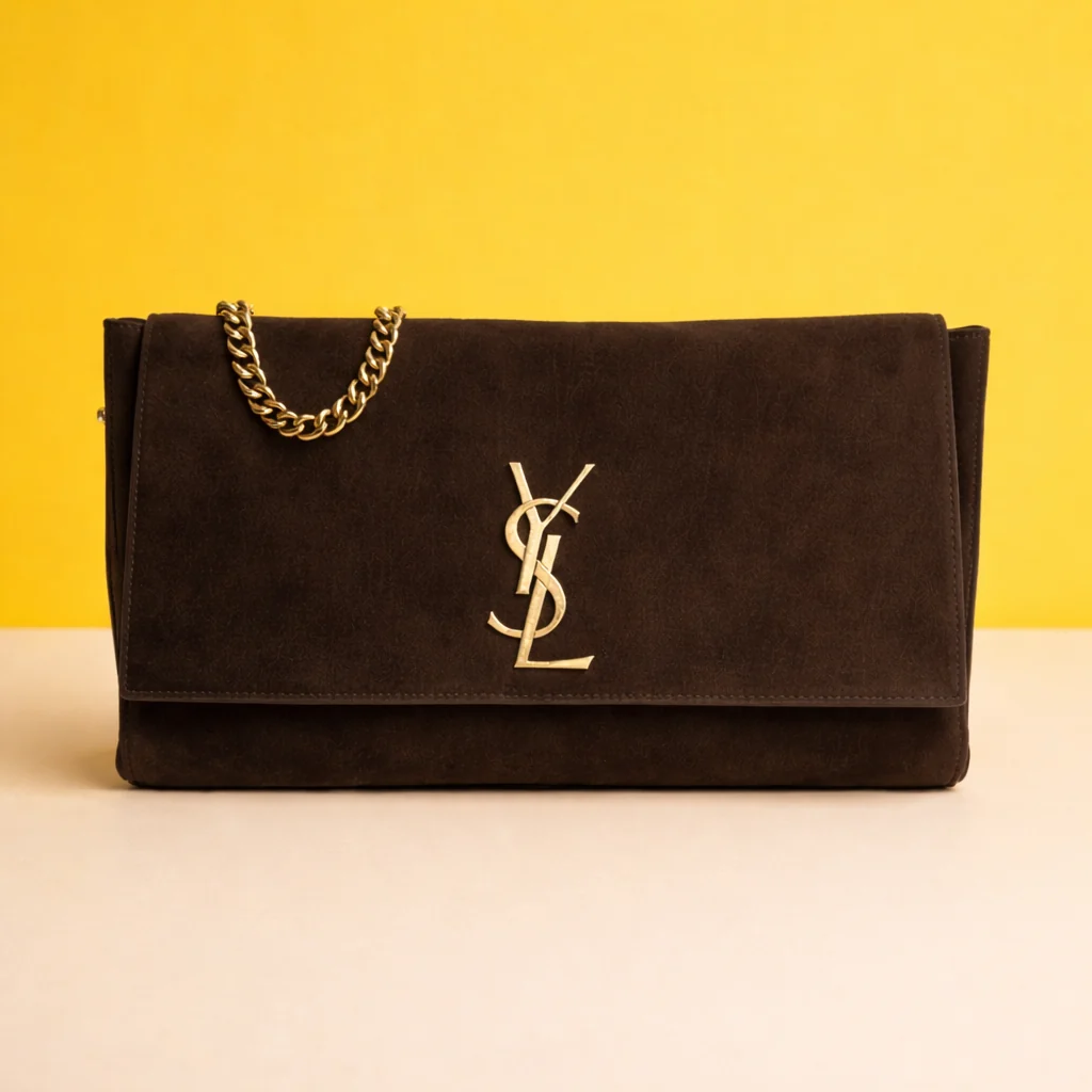 Kate Reversible Suede Shoulder Bag With OG Magnetic Box & Dust Bag (Brown - 1189)