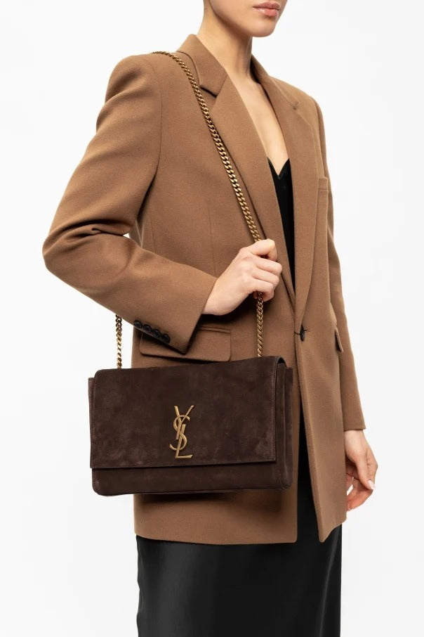Kate Reversible Suede Shoulder Bag With OG Magnetic Box & Dust Bag (Brown - 1189)