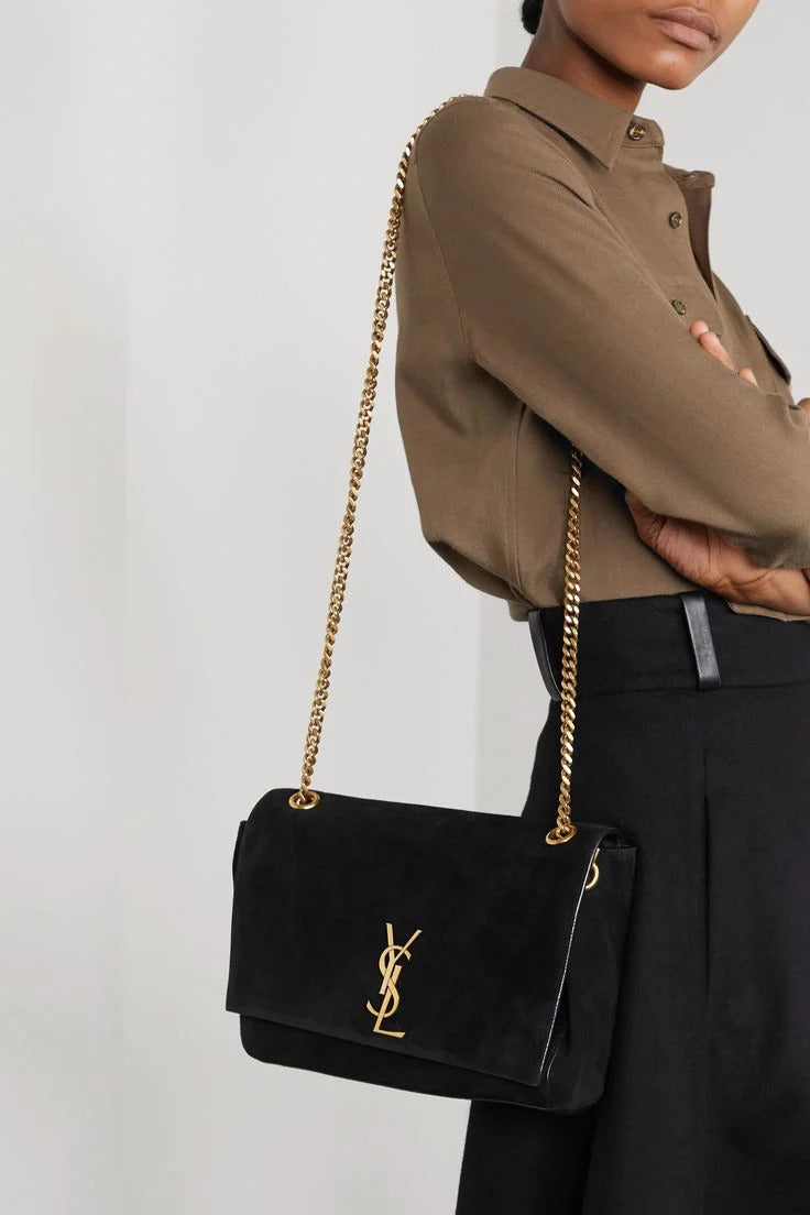 Kate Reversible Suede Shoulder Bag With OG Magnetic Box & Dust Bag (Black - 1187)