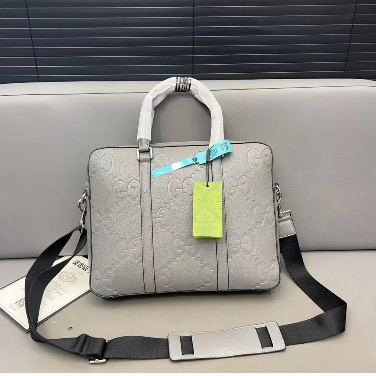 Ophidia Embossed Briefcase Laptop Bag With Dust Bag (Embossed Grey - 1151)