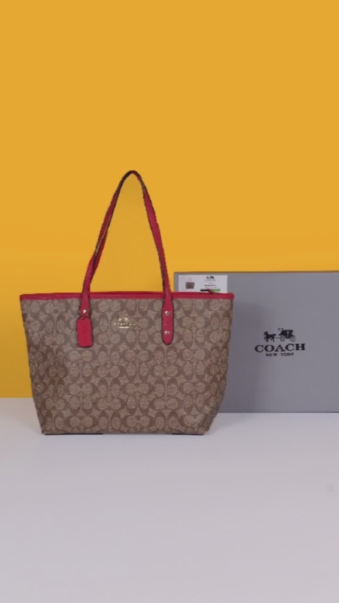 Signature City Tote Bag With OG Box & Dust Bag (Apricot Red - 810)