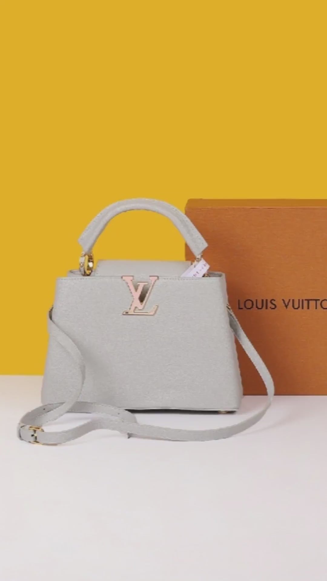 Capucines Premium Quality Leather Bag With OG Box & Dust Bag & Extra Shoulder Strap (Grey - 998)