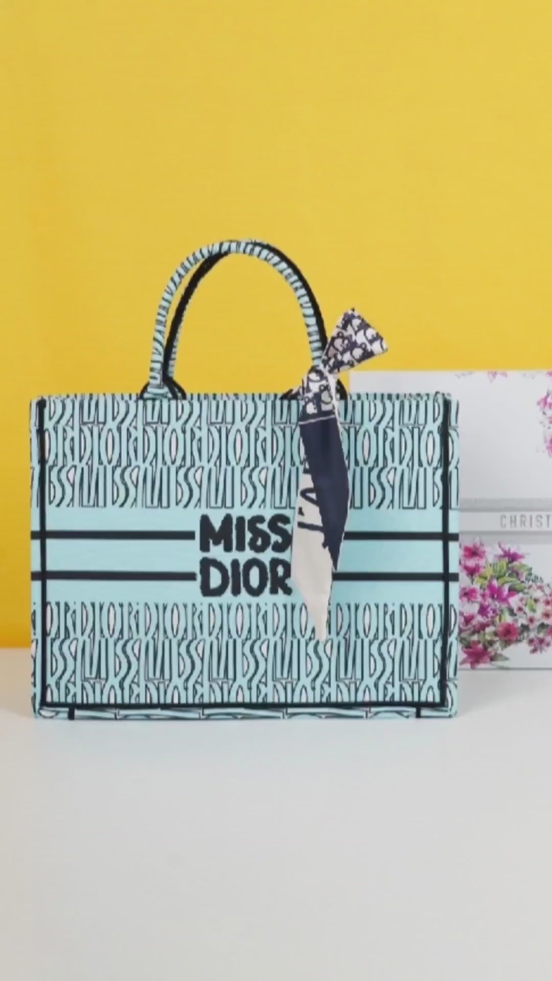 Book Tote With OG Box & Dust Bag & Scarf (Blue - 1032)