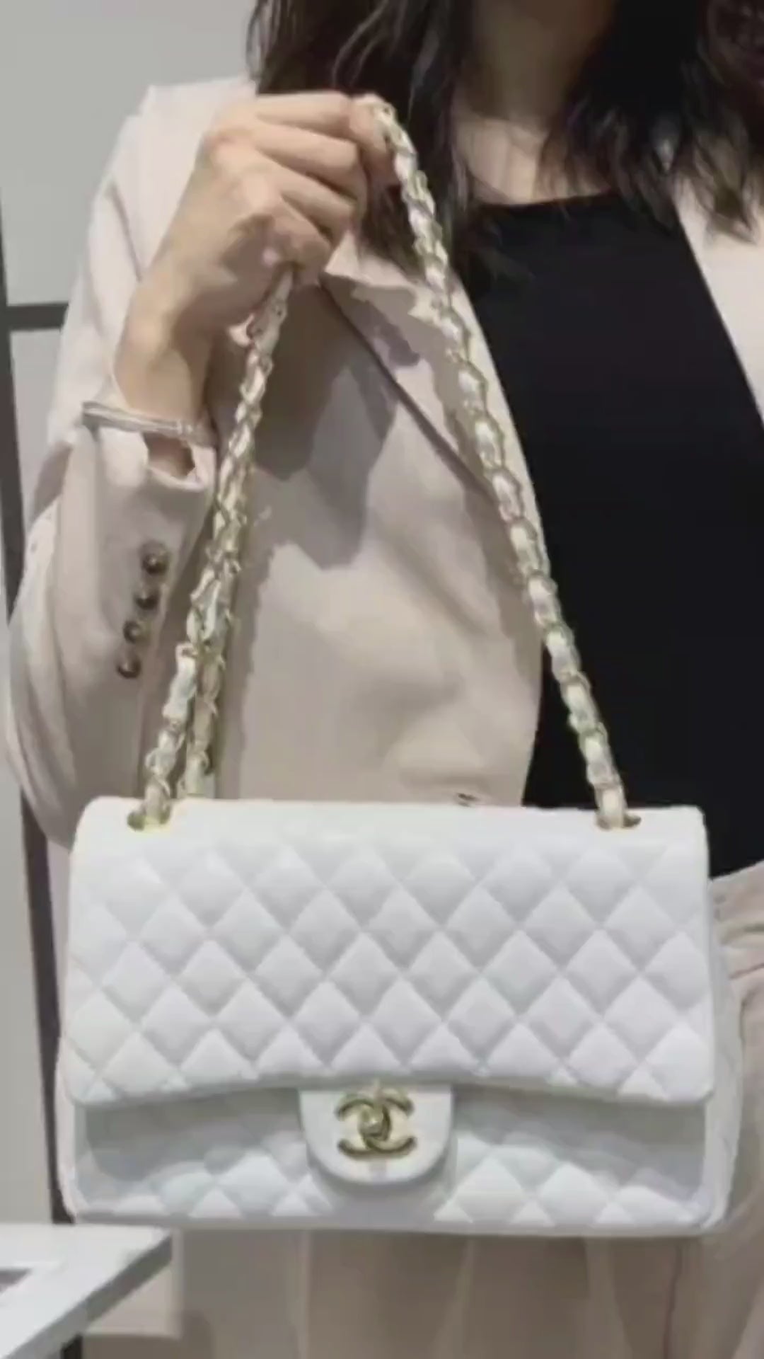 Classic Jumbo Flap Shoulder Bag With OG Box & Dust Bag (White - 114)