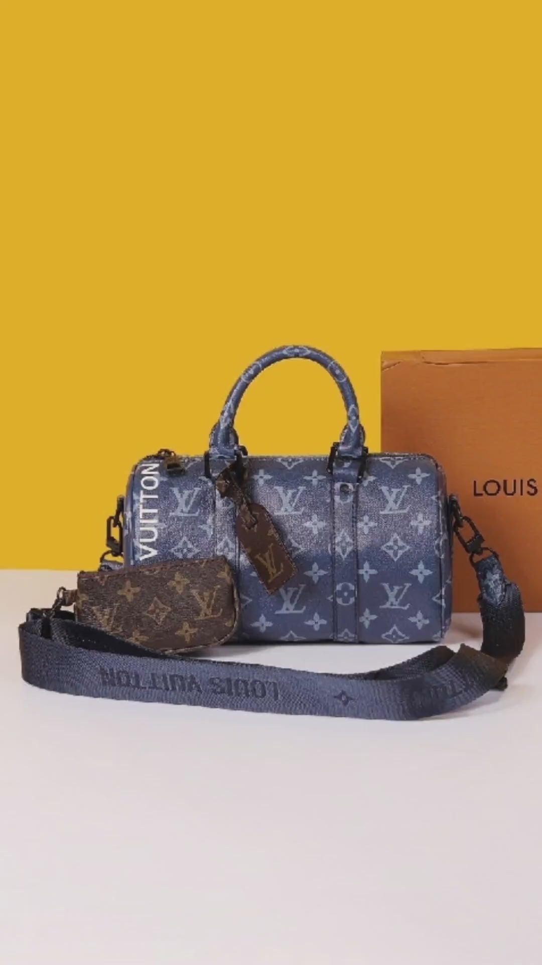 Keepall Bandouliere Monogram Travel Speedy With OG Magnetic Box & Dust Bag & Extra Pouch (Blue Mono - 961)