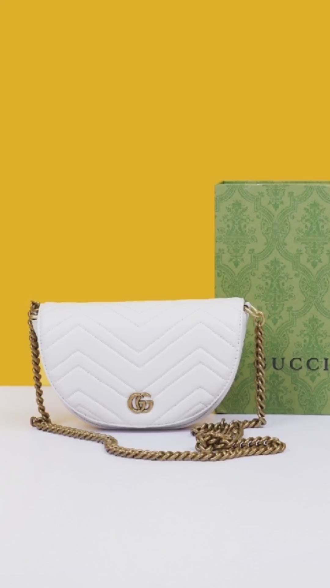 Marmont Moon Premium Shoulder Bag With OG Box & Premium Dust Bag & Carry Bag (White - 905)