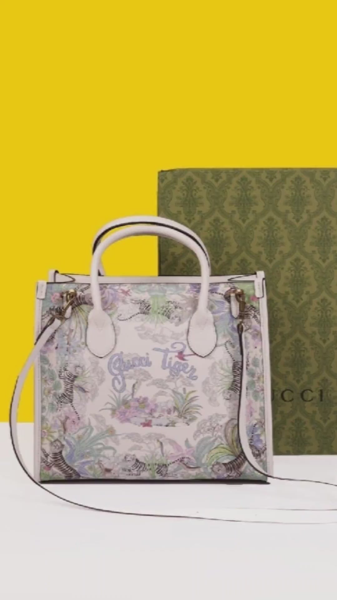 Shanghai Savanah Tiger Tote Bag With OG Magnetic Box & Dust Bag & (White - 1024)