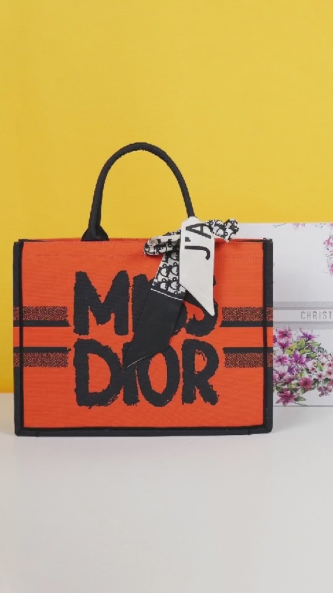 Book Tote With OG Box & Dust Bag & Scarf (Orange - 1031)
