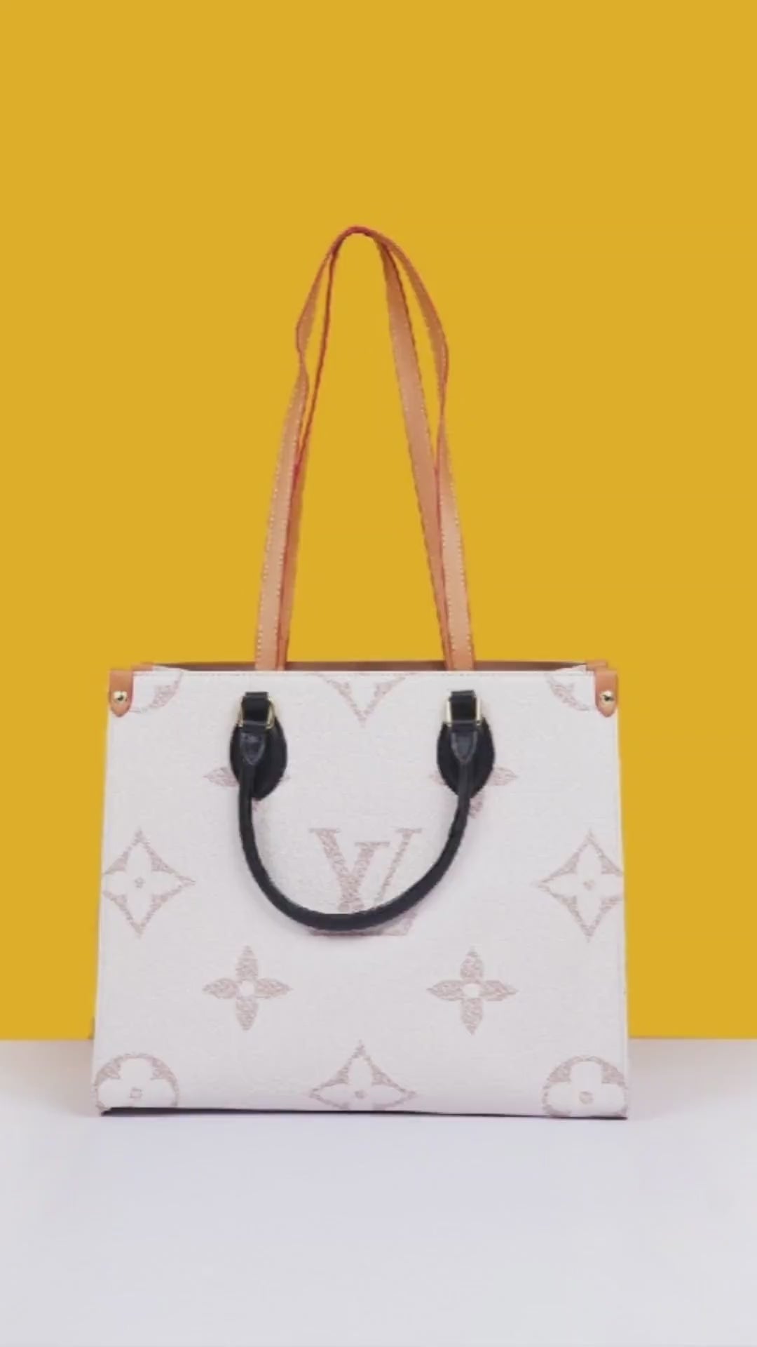 On The Go Monogram Premium Leather Tote Bag With Dust Bag (White Cream - 965)